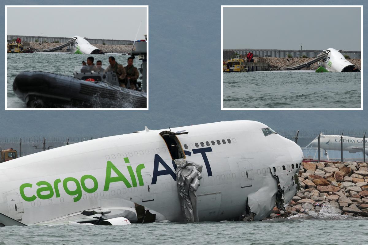 Two dead after cargo plane skids off runway into sea in Hong Kong