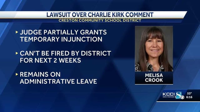 Judge rules in favor of Iowa teacher facing dismissal for Kirk-related posts