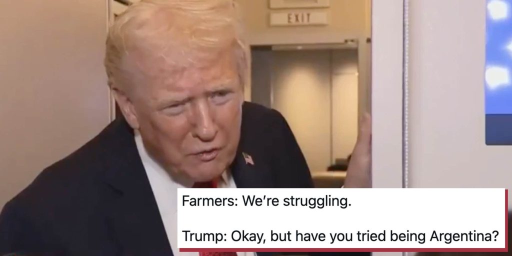 Trump rebukes "young lady" reporter questioning Argentina bailout as farmers rips his beef deal