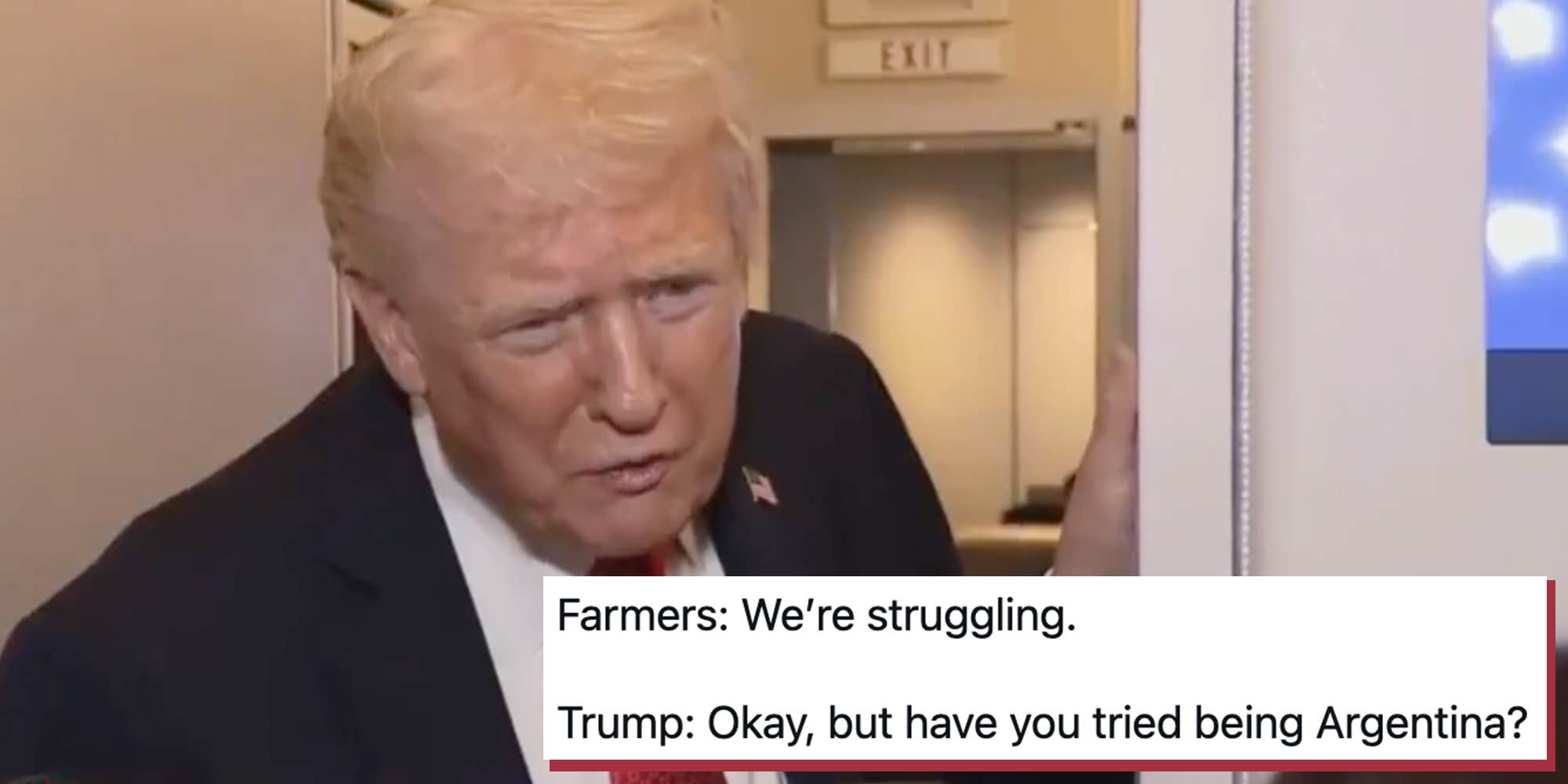 Trump rebukes "young lady" reporter questioning Argentina bailout as farmers rips his beef deal