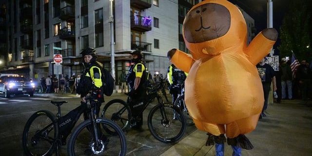 Trump's 'Divorced From Reality' Depiction of Portland Ridiculed by Local Officials | “I never thought that renowned puppy-killer Kristi Noem would be so afraid of protesters wearing frog costumes and chicken costumes, but here we are,” said one local official.