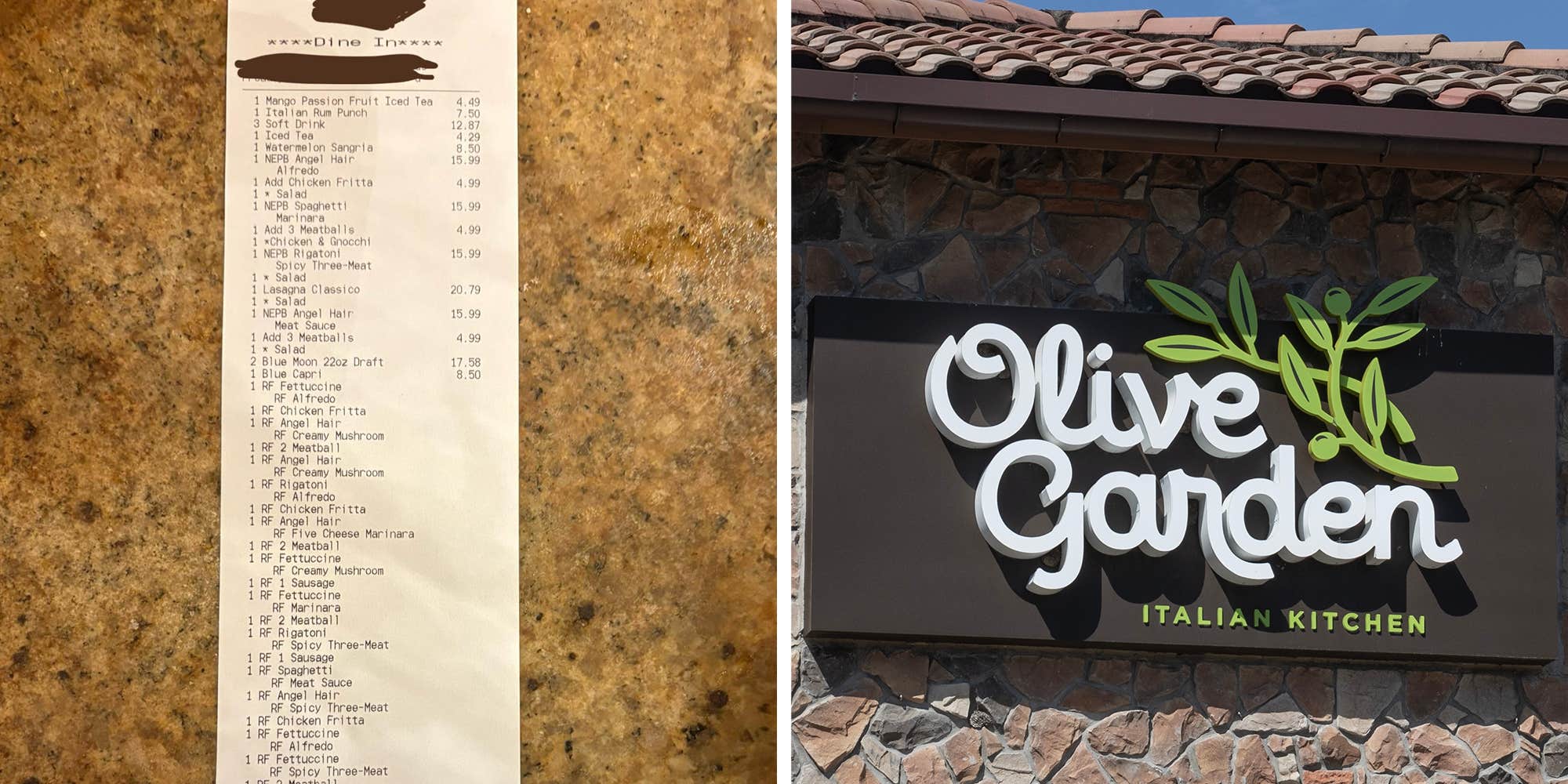 "Wanted to tell them to stop": Olive Garden worker shares obscenely long receipt from diners who pushed the "never-ending pasta bowl" deal too far
