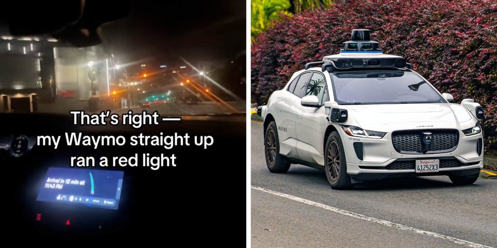 "You just ran the light!": Passenger films her Waymo running a red light