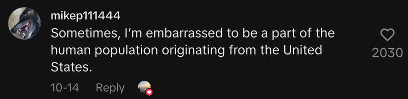 “Sometimes, I’m embarrassed to be a part of the human population originating from the United States.”