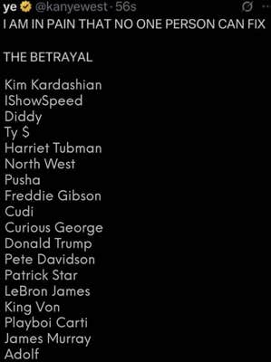 Kanye West's "betrayal list."