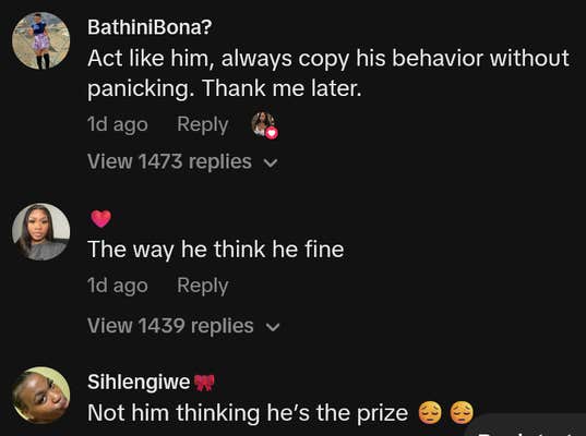 TikTok comments including one reading "Act like him, always copy his behavior without panicking. Thank me later."