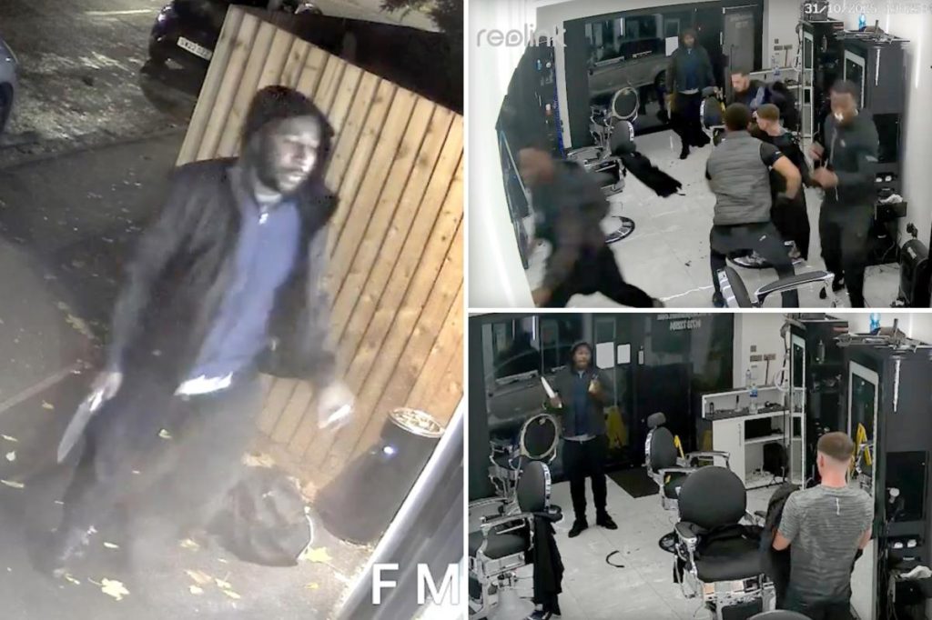 Chilling video shows UK mass train stabbing suspect storm into barbershop with huge knife — one day before rampage