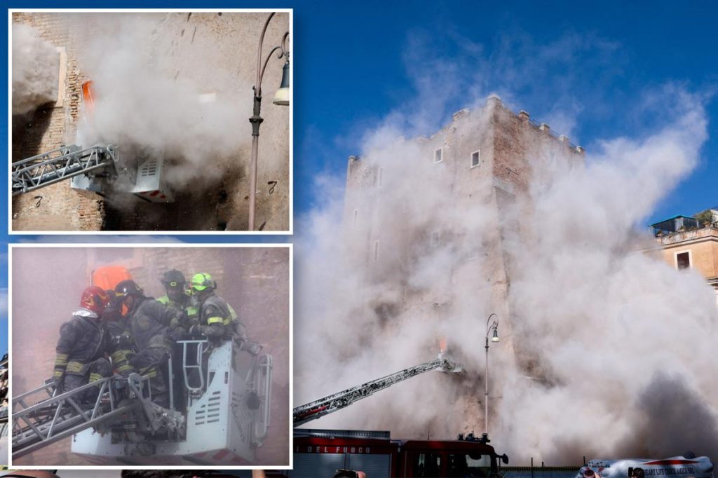 Medieval tower partially collapses in Rome, leaving worker trapped in rubble and critically injured