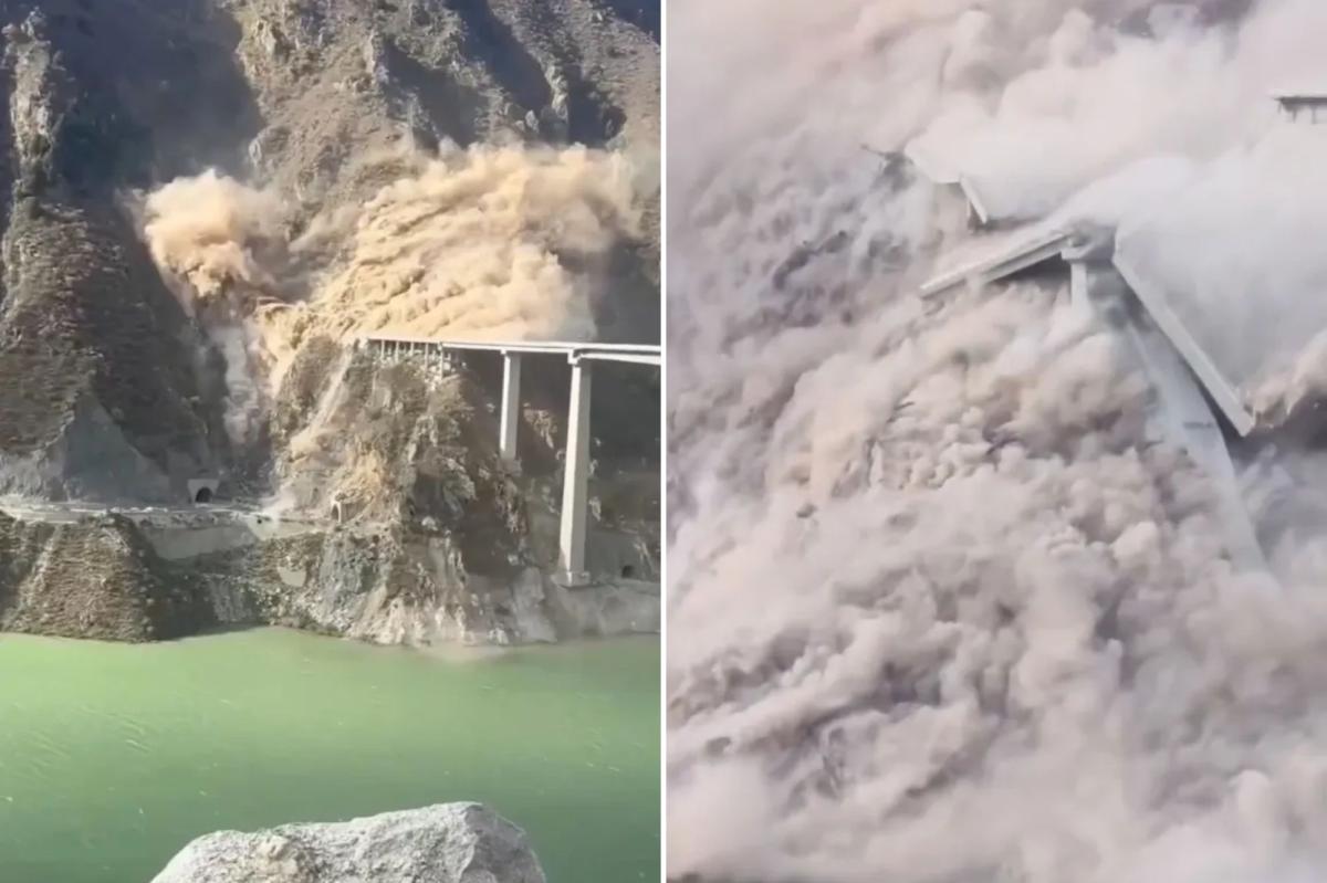 Crazy footage shows China’s Hongqi bridge collapsing months after opening