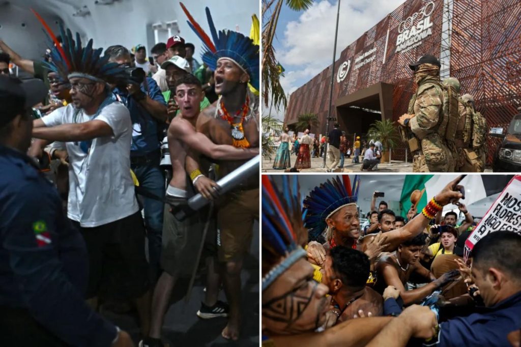 Protesters clash with security at UN climate talks in Brazil