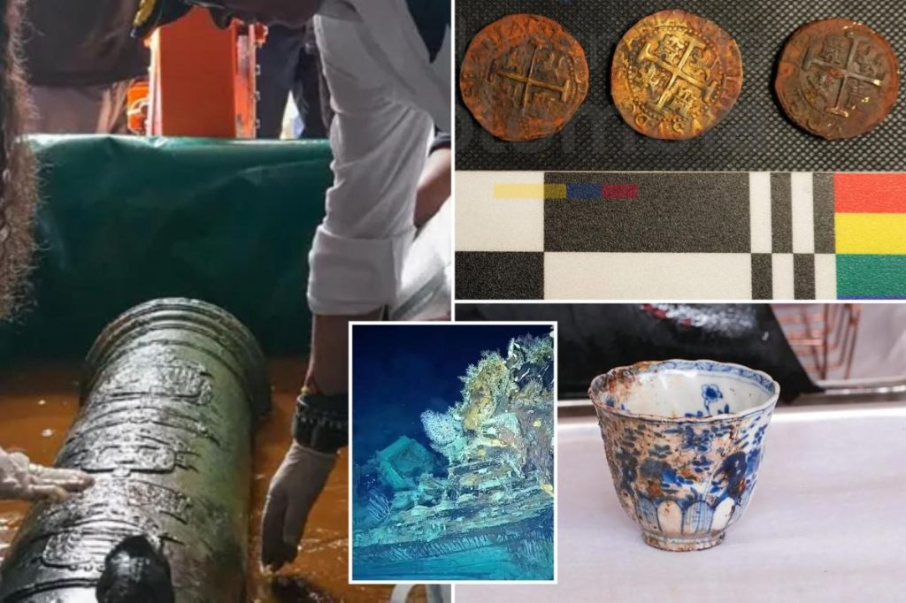 Colombian scientists recover cannon, coins and porcelain cup from 300-year-old Spanish shipwreck