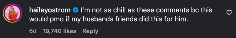 “I’m not as chill as these comments bc this would pmo if my husbands friends did this for him.”