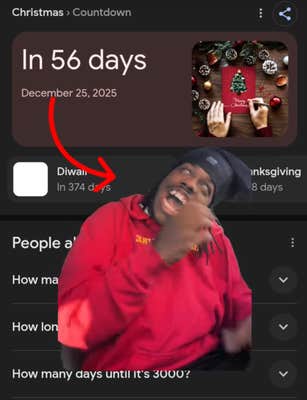 56 meme TikTok video with an arrow pointing from Google results saying Christmas is in 56 days to the man from the original video.