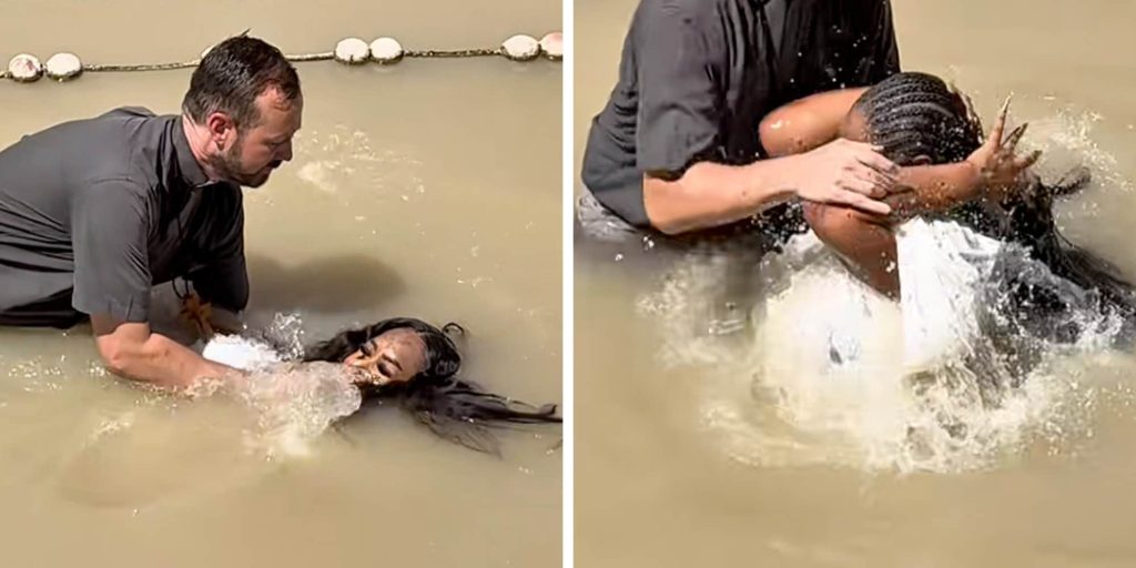 "Anything to go viral, girl": Woman’s wig comes off during Jordan River baptism