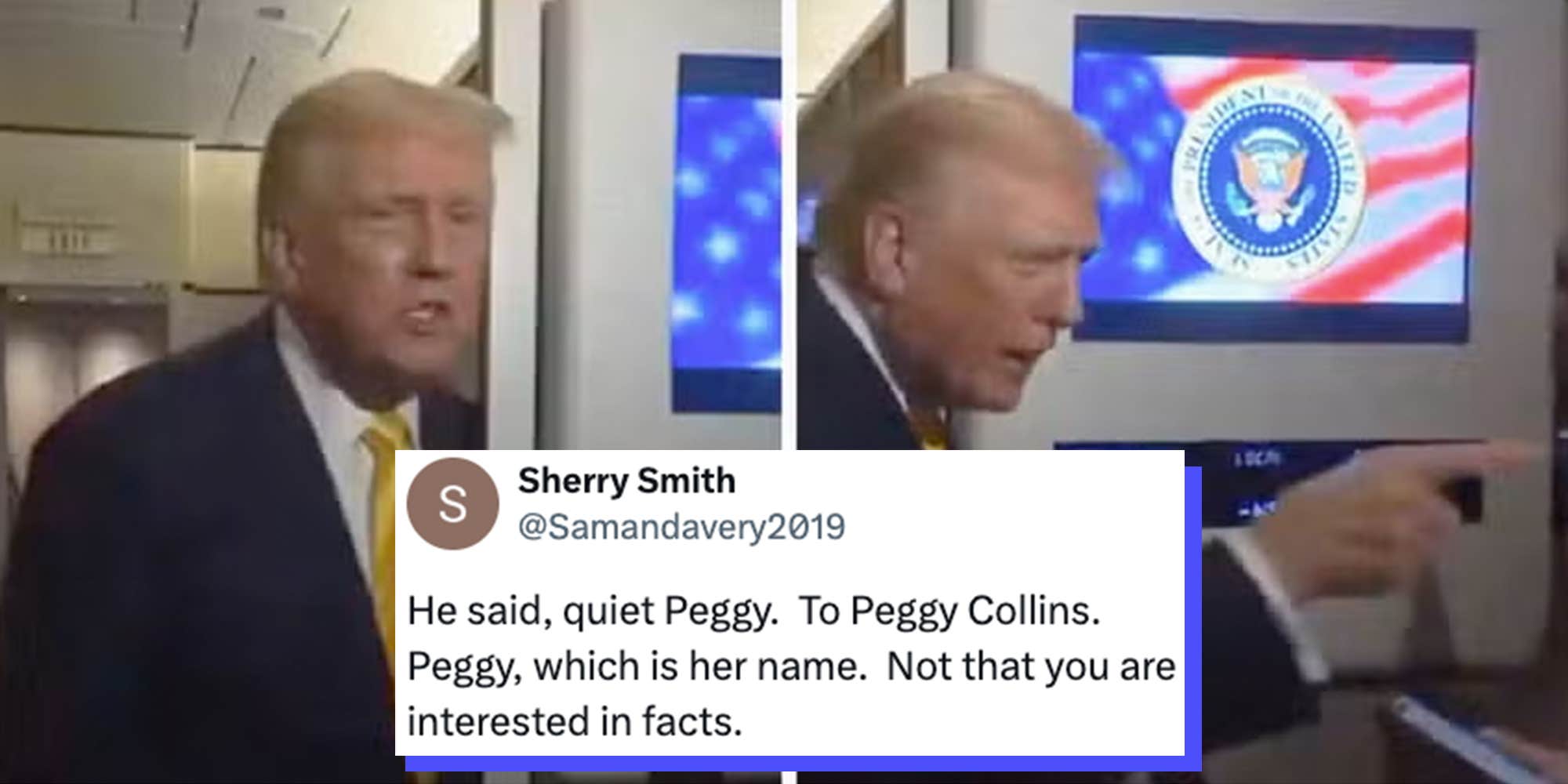 MAGA insists Trump said "Quiet, Peggy" not "Quiet, piggy" after he snapped at a reporter on Air Force One
