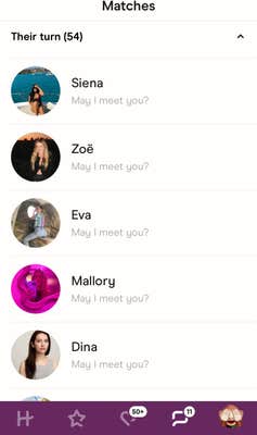 Screenshot of an inbox with every visible message saying "May I meet you?"