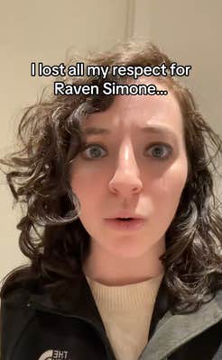 A frustrated-looking woman with shorter hair talking to the camera. Text overlay reads, "I lost all my respect for Raven Simone..."