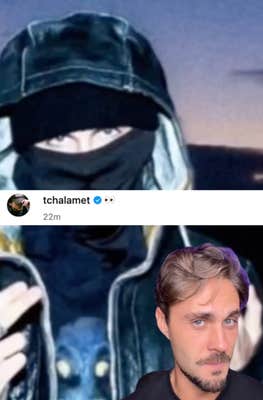 TikTok video superimposing a Timothée Chalamet Instagram comment over a photo of EsDeeKid.