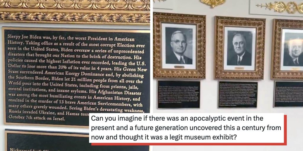 "Written directly by the President himself": The White House adds long, rambling plaques to Presidential Walk of Fame