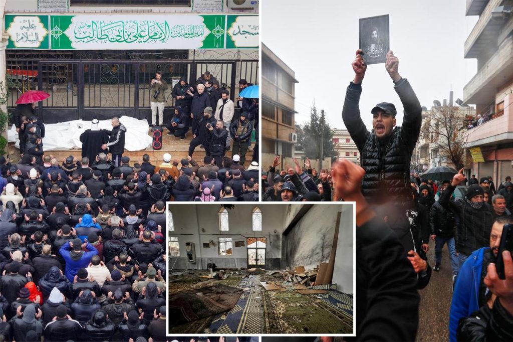 Hundreds mourn in Syria after mosque bombing targeting sect kills 8, wounds 18