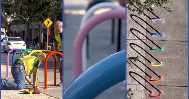 Ron DeSantis forced this city to remove Pride crosswalks. So it put up Pride bike racks instead. The state of Florida has become the epicenter of Republicans' rainbow crosswalk crackdown. But folks across the state have been finding ways to fight back.