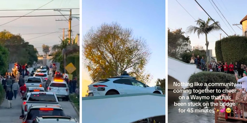 "Yes you can!": Venice residents cheer Waymo car stuck at a canal bridge during annual parade