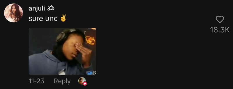 “sure unc ✌” emabarassed meme