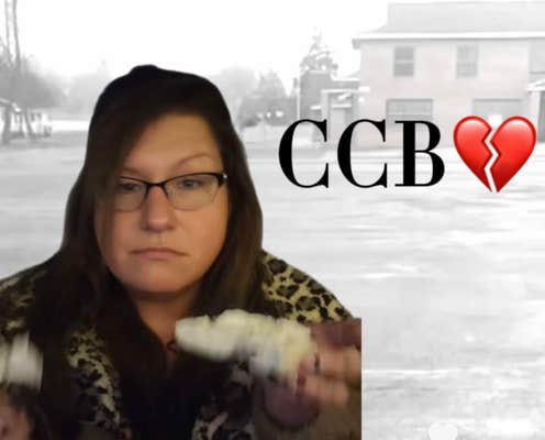 creamcheese bagel lady meme with "CCB" broken heart