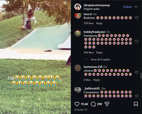 Video of a man crashing his dirt bike into a tree with a caption reading "Folk" followed by many loud crying emojis.