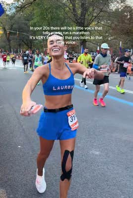 TikTok "it's very important" trend video showing a woman running a marathon.