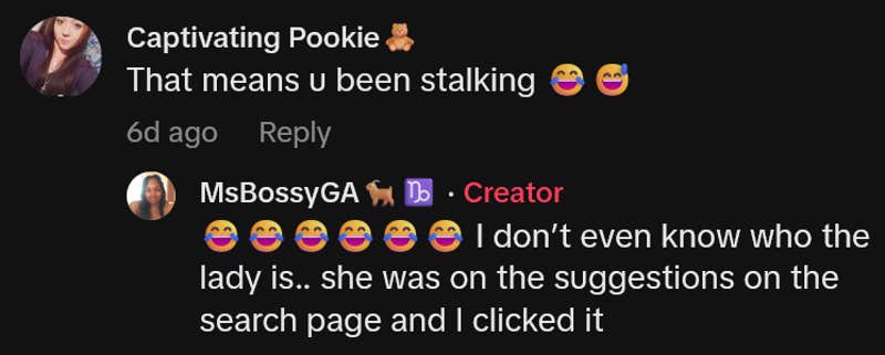 TikTok comments including one reading "That means u been stalking"