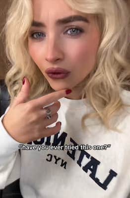 "Come on Superman, say your stupid line" TikTok trend video with Sabrina Carpenter saying "have you ever tried this one?"