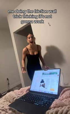 @lillian.lee.spam/TikTok me doing the fiction wall trick thinking its not going to work - woman looking surprised with things stuck to wall