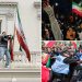 Protester scales Iranian Embassy in London, tears down regime flag, hoists pre-revolution symbol