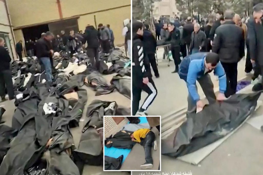 Gut-wrenching footage shows grieving families in Iran wailing and desperately searching through rows of dead bodies for loved ones