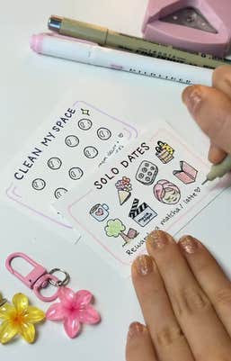 2026 punch cards TikTok video showing a card that says "solo dates" with "Reward: a matcha / latte" at the bottom.