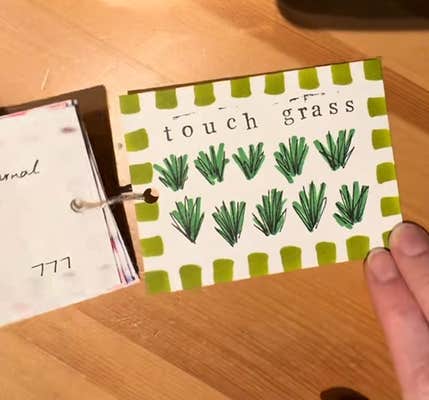 2026 punch cards TikTok video showing a card that says "touch grass."