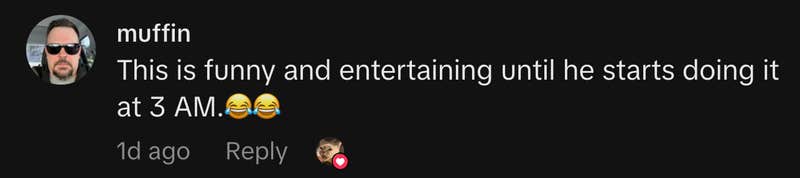 &ldquo;This is funny and entertaining until he starts doing it at 3 AM.😂😂&rdquo;