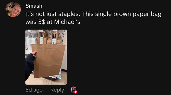 &ldquo;It&rsquo;s not just Staples. This single brown paper bag was 5$ at Michael&rsquo;s&rdquo;
